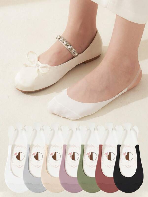 1/3/5/7 Pairs Women's Summer Thin Strap Breathable Terry Lined Invisible Socks, Suitable For High Heels And Daily Commute