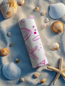 1 件粉色贝壳海星印花沙滩巾，超细纤维速干吸水沙滩巾，泳池日光浴巾，适合户外游泳、运动、健身、瑜伽、露营、度假必备礼物、户外池畔、沙滩装饰沙滩巾、沙滩配件、泳池浮圈