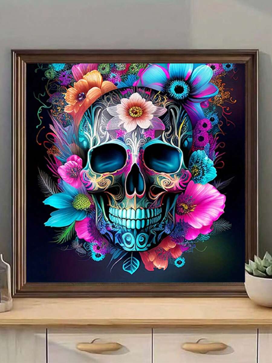 5D DIY Full Diamond Painting Mosaic Flower Skull Art Kit, Diamond Embroidery Cross Stitch Home Decoration Handmade Gift, 30x30cm/12*12in