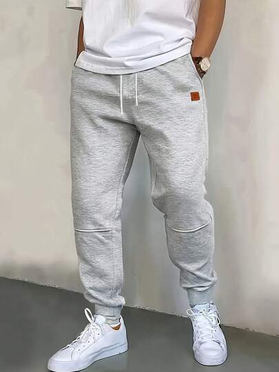 1pc Men's Light Gray Casual Comfortable Breathable Drawstring Waist Pocket Running Fitness Sports Sweatpants, Suitable For All Seasons