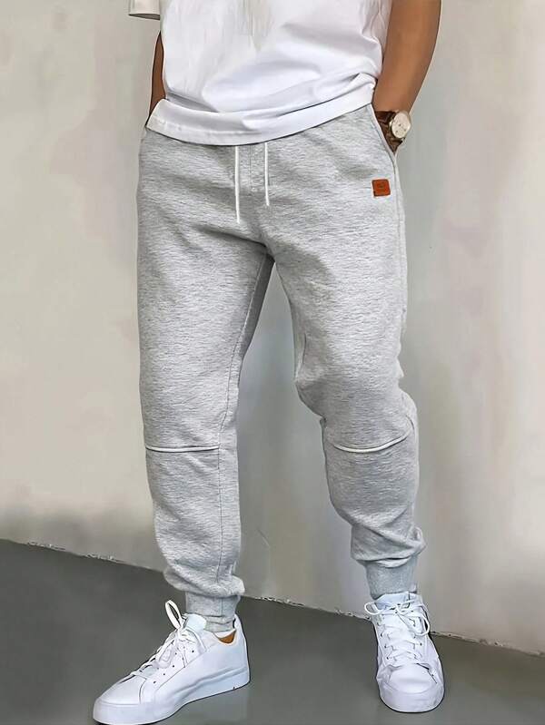 1 Pc Men's Solid Color Casual Comfy Breathable Drawstring Waist Pocket Sports Sweatpants For Running & Fitness