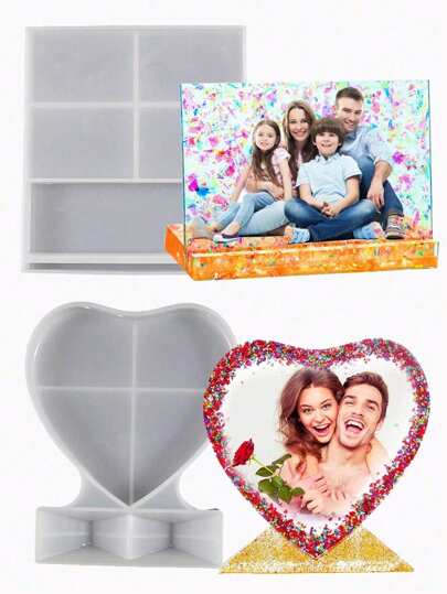 树脂相框模具心形矩形硅胶图片模具用于铸造，DIY个性化环氧树脂相框模具用于工艺品桌家居装饰