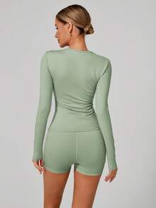 女士休闲舒适拉绒长袖瑜伽服高弹力健身服普拉提跑步运动长袖上衣适合健身运动服秋冬