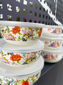 3pcs Enamel Baking & Serving Set, Multi-Functional Sealed Food Storage Containers, Provide 12/14/16 Capacity Storage Containers For Fruits And Vegetables, With Lids, For Fresh Produce, Portable Lunch Box, Freezer , Dishwasher Lunch Box, Patterned Design Fashionable Enamel Bowls With Lids, Soup Bowl, Salad Bowl, Enamel Fridge Container Microwave , Ideal For Home Kitchen, Office, School Lunch, Outdoor Camping Picnic.