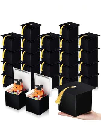 10/15/20pcs, Graduation Hat Candy Gift Box, Graduation Party Sweet Cookie Chocolate Gift Box, Graduation Table Decoration With Gold Tassels, Christmas