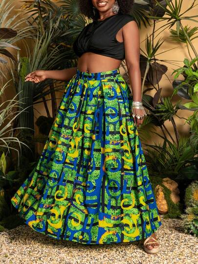 Faeriesty Plus Size Printed Mid-Length Dress, Flowing Design - Comfortable Fit For Spring/Summer - Suitable For Strolling In The Park, Outdoor Music Festivals, Beach Vacations, Brunch Dates, Garden Parties And More