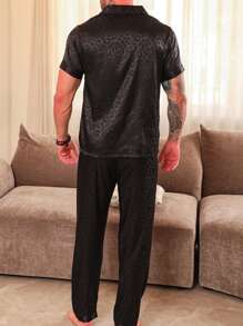 2pcs Sleepwear Set For Men, Short Sleeve & Long Pants, Striped & Leopard Print Casual Pajama Set, Spring/Autumn/Summer