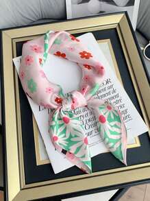 1 Stück Bandana-Paisley-Schal, Blumen-Gänseblümchen-Muster aus Faux-Seide Halstuch, süß und frisch für Frauen