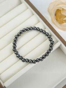 1pc Elastic Magnetic Bead & Black Stone Bracelet, Fashionable & Simple Design Suitable For Women Daily Wear