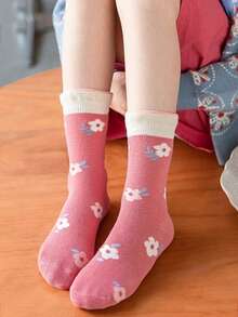 5 Pairs Of Girls' Soft Mid-Calf Socks With Strawberry Pattern, Suitable For Spring, Summer, Autumn, And Winter - Multicolor - View 4