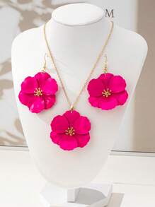 Vintage Floral Necklace & Earrings Jewelry Set, Boho Style Flower Jewelry, Cross-Border E-Commerce