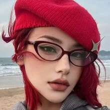 1pc Women's Burgundy Cat Eye PC Frame Plain Style Fashion Riveted Eyeglasses - Multicolor - View 3