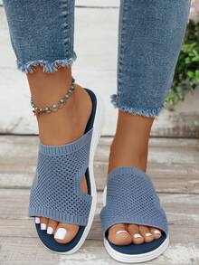 Minimalist & Stylish Plus Size Women's Casual Athletic Slide Sandals, Lightweight Slip-On Comfort Retro Beach Thick Sole Flip-Flops (Run Small) - Dusty Blue - View 4