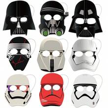 Star Wars 9pcs Star Wars Themed Birthday Party Supplies Mask Decoration, Halloween Costume Mask With Elastic Rope,Star Wars Black Samurai White Samurai Paper Mask, Halloween Party Dress Up Mask