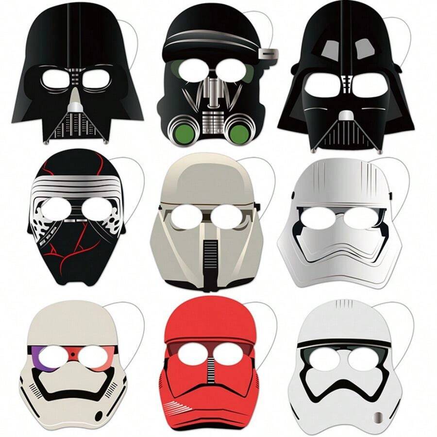 Star Wars 9pcs Star Wars Themed Birthday Party Supplies Mask Decoration, Halloween Costume Mask With Elastic Rope,Star Wars Black Samurai White Samurai Paper Mask, Halloween Party Dress Up Mask