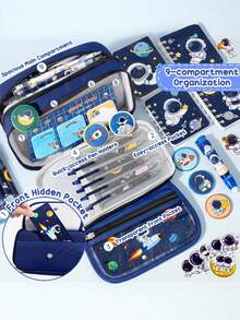 Kids Backpack For School Boys, 28PCS Space Toddler School Supplies Stationery Set With Bookbag Pencil Case Pins Gel Pens Pencils Notebooks Sticky Notes For Kindergarten Elementary Student, Back To School Gifts - Space - 查看 4