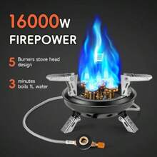 1 pièce, Multicolore, Réchaud à gaz de camping pour l'extérieur, Brûleur à gaz butane pliable et portable, Puissance élevée de 16 000 W, Réchaud à gaz pour pique-nique, Équipement de cuisine pour la randonnée et le tourisme, Fourneau de survie, Pêche, Fournitures de cuisine de camping, Avec accessoires