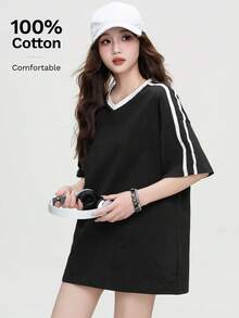 时尚女士插肩袖条纹宽松休闲T恤