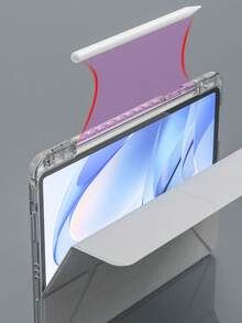 透明亚克力保护壳适用于 iPad Air 11 13 M2 2025 M3 支持多角度折叠 Y 形支架保护套适用于 A16 11th 2024 Air 5 Air 4 10.9 9th 8th 7th 10.2 5th 6th 9.7 10th Gen 2021 Pro 11 12.9 Mini6 7 带笔架，自动唤醒/睡眠-灰色 - 淺灰色 - 查看 5