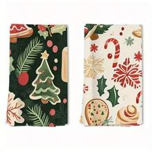 A 2pcs Set Of Christmas Themed Towels Designed With A Simple Christmas Tree And Candy Pattern Print, Machine Washable, Heat-Resistant, Absorbent And Reusable, Suitable For Room Decoration, Kitchen And Bathroom Towels, Party Decoration, Home Decoration, And Ideal Christmas Gift. - Multicolor - View 18