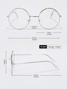 1pc Vintage Round Clear Lens Glasses Unisex - Silver - View 5