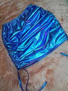 Fitted Metallic Skirt – Shine And Sophistication! - Blue - View 2