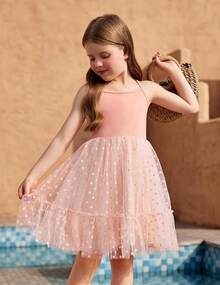2025Toddler Girls Tulle Dress Rainbow Tutu Birthday Princess Dresses Formal Photo Shoot Outfit Summer Clothes 2-6T'Sprout Style' - 暗粉色 - 圓點薄紗 - 查看 2