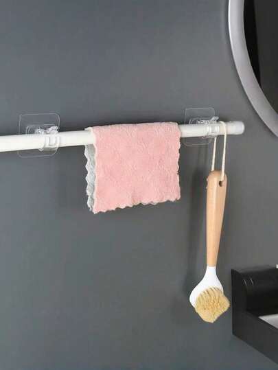 8PCS/4PCS/20PCS/16PCS/10PCS/2PCS No Drill Curtain Rod Brackets, Self-Adhesive Curtain Rod Clips, No Nail Adjustable Curtain Rod Hooks, Bathroom Shower Curtain Rings, Wall Mounted Hooks, Heavy Duty Kitchen/Bathroom Door Adhesive Hooks, Disposable, Suitable For Home, Living Room, Bedroom, Kitchen, Bathroom, Hotel