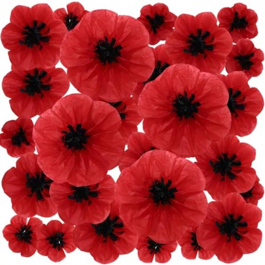 CZ WILLBOND 18 Pcs Artificial Red Poppy Flowers Large Poppies Fake Flowers For Wicked Birthday Veterans Day Carnival Back To School Party Backdrop Poppy  1439 - RedAndBlack - View 1