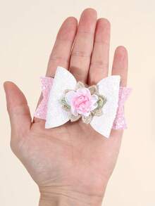 2 件白色和粉色闪光蝴蝶结发夹，仿真花压缩夹配饰发饰蝴蝶结，可爱发饰，适合女孩青少年派对夏季礼物