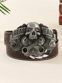 1PC Men And Women Can Use Retro Belt With Large Buckle, Domineering Personalized, Embossed PU Leather, Fashionable Retro Gothic Style - Large Skull - View 13