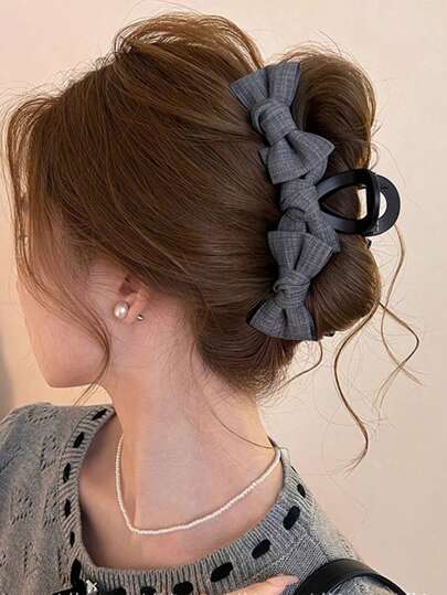 Hair Clips 1pc Denim Fabric Bowknot Hair Clip, Oversized For Thick Hair, Luxury Premium Hair Accessory Hair Accessories Elegant Claw Clips, Bow Accessories, School Stuff, College Autumn Accessories Fall Winter For Vacation Outfits Woman