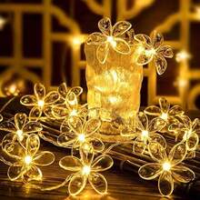 1 件百合 LED 仙女灯 - 电池供电（不含电池）适用于卧室、客厅、花园、婚礼和节日 - 浪漫花卉灯串，温暖的光芒，现代风格，塑料材质，LED 灯，Luz LED，房间装饰灯，生日装饰灯，家居装饰，节日装饰