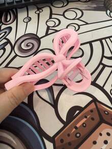 1piece Pink Ribbon Bow Plastic Clip Sweet And Elegant Non-Slip Suitable For Daily/Dating/Party Wear, Claw Clip - Pink - View 3