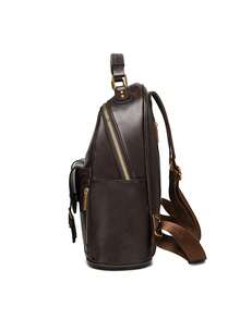 Ladies' Retro Small Backpack, Synthetic Leather, Detachable Strap, Multiple Compartments, Multifunctional Shoulder Bag For Daily Work - Brown - View 9