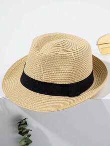 1 szt. Słomkowy kapelusz Fedora dla kobiet i mężczyzn, składany, krótki rondo, zwijany, kapelusz Trilby, Panama, letni, plażowy, przeciwsłoneczny, swobodny styl