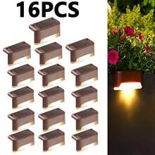 4/8/16 件太阳能 LED 楼梯灯，暖琥珀色灯，花园户外路径灯，升级版明亮 LED 灯泡，ABS 防水外壳，使用双面胶带轻松安装，适用于万圣节、圣诞节、感恩节、房间、家庭、户外、墙壁、庭院装饰、楼梯、小路、花园、阳台、楼梯、栅栏、露台、车道、人行道
