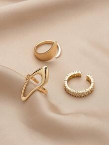 3 件不对称几何方晶锆石女士戒指，适合日常佩戴、约会、聚会