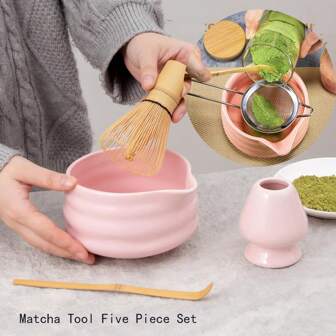 5-Piece Matcha Eggbeater Set - Matcha Set Includes Matcha Eggbeater And Bowl (Matcha Bowl), Sieve, Stand, And Spoon - Complete Set Of Matcha Lattes And Matcha Enthusiasts Gift Japanese Tea Making Tools In 4 Colors
