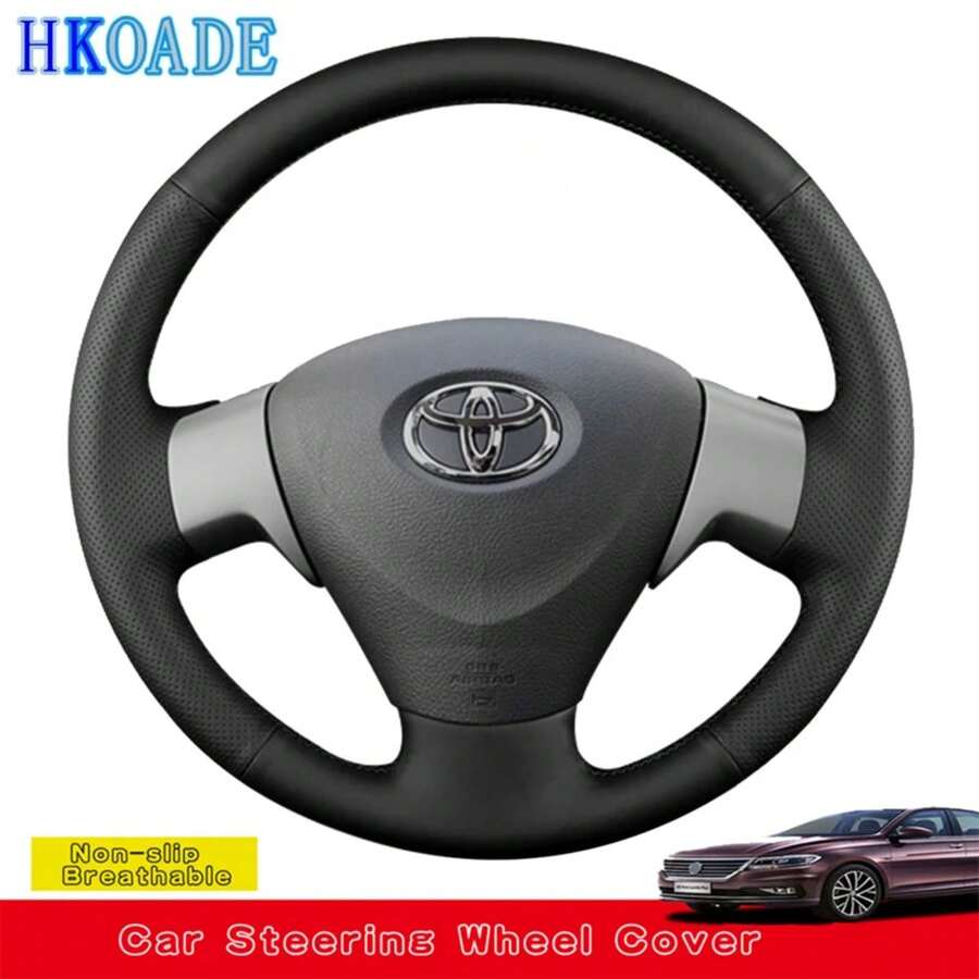 Ajuste la funda de volante de cuero de microfibra para el interior del coche Corolla 2006-2010. Matriz 2009 Auris 2007–2009. - hilo rojo - Ver 1