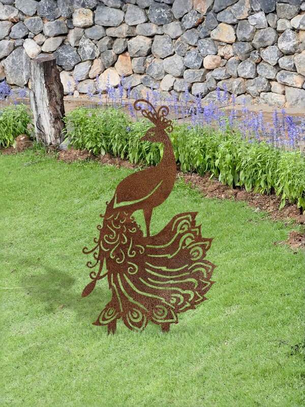 1pc Rusty Peacock Statue Garden Stake Decor, Rusted Metal Peacock Yard Art Lawn Decoration Outdoor Sculpture, Fence Topper Decor, Housewarming Birthday Gifts For Women Mom Grandma