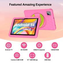 Unleash Their Potential! This Android 14 Kids' Tablet Features An 8-Core Processor, 8GB RAM (4GB + 4GB Expansion), And 128GB Storage For Endless Learning And Fun On Its 10.1-Inch 1280*800 IPS HD Screen. Stay Connected With 5G WiFi + WiFi 6, Enjoy Hours Of Play With The 8000mAh Battery, And Capture Memories With Dual Cameras. Parents Love The Parental Controls And Pre-Installed Educational Apps, All Safe In A Durable Protective Case!
