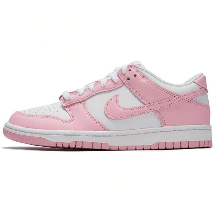 Nike Women's Low-Top Lace-Up Sneakers DUNK LOW (GS) Casual Shoes, Lightweight, Gentle Pink, Energetic, Sweet Girl, Comfortable Travel Shoes FB9109-125 - White/Medium Soft Pink/White/White - View 1