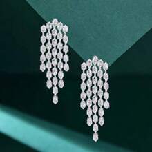 1 Pair Elegant Alloy Rhinestone Tassel Long Earrings, Suitable For Women's Party And Daily Wear