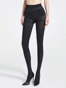 1条女士纯色竖条纹透明连裤袜，无缝紧身连裤袜，适合居家、办公、派对、户外、休闲和度假穿着，舒适保暖。 - 彩色 - 查看 6