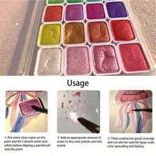 1盒60/20色调色盘水彩金属颜料套装，含云母粉闪光水彩颜料、纯色颜料盒和珠光水彩颜料，适用于水彩画、中国画、美甲、书法、花艺包装、陶艺等。 - 白色 - 查看 7