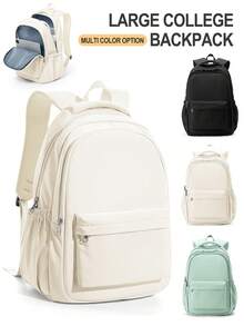 Casual College Student Backpack, Solid Color 14/15.6 Inch Laptop Backpack, Unisex, Commuter Bag With Zipper Pockets, Multi-Functional Compartment Backpack, Daily Backpack Travel Bag, Fashionable Minimalist Casual, Multi-Functional Outdoor Travel Backpack, Portable Large Capacity Lightweight Backpack, Suitable For Work, Size 44*15*30cm - Multicolor - View 3