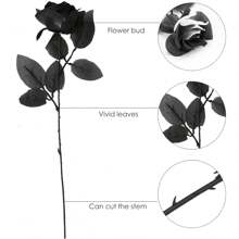 Set de 5 ramos de rosas artificiales blancas y negras, flores falsas de plástico góticas para boda, decoración de Halloween, tallos de rosas realistas para exhibición en el hogar u oficina