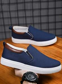 Men's Navy Blue Canvas Shoes, Casual Sneakers For Students