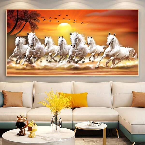 1pc Art Deco Horse Canvas Print Contemporary Frameless Canvas Wall Art Print - Horses Running Animal Theme, Animals Artwork For Living Room, Bedroom, Office, Bar - Indoor Transverse Orientation, Ideal Birthday Gift